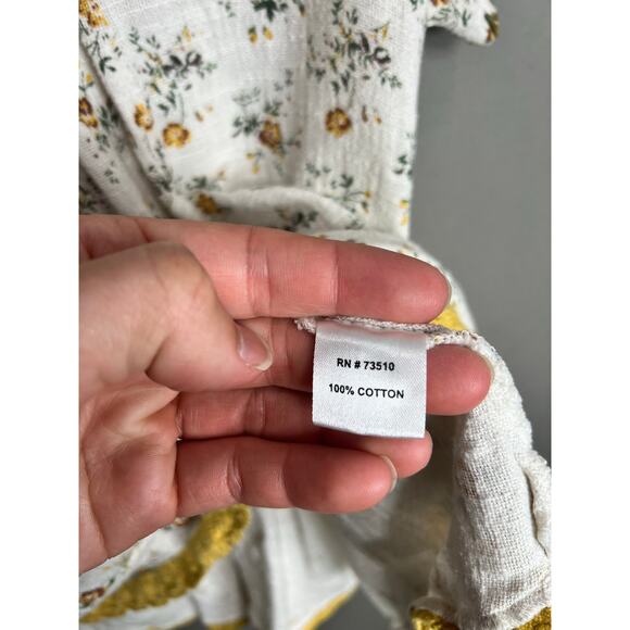 Cousin Earl Beige Yellow Floral Babydoll Peasant Top Sz XS Cottagecore Boho - Picture 9 of 12
